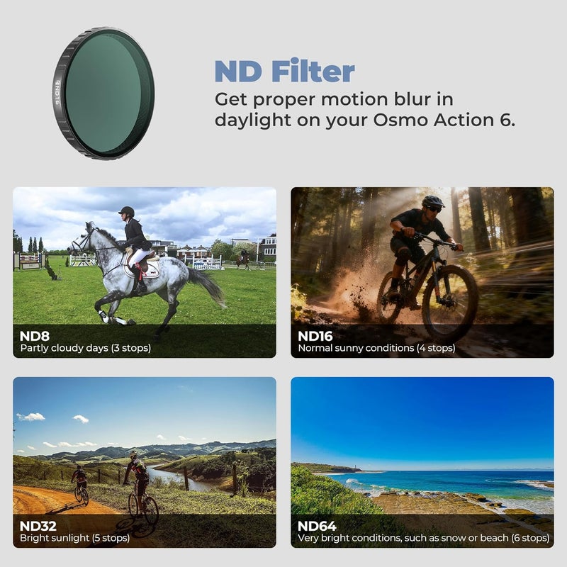 FreeWell مجموعة فلاتر ND8 و ND16 و ND32 و ND64 القياسية لكاميرا DJI Osmo Action 6 - أساسية للتصوير في ضوء النهار - Image 3